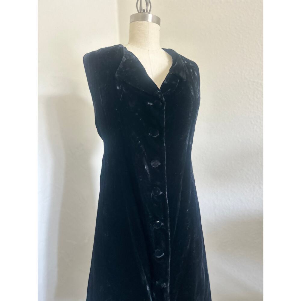 L. Magnin & Co Vintage Women’s Black Velvet Button Front Midi Dress Sleeveless